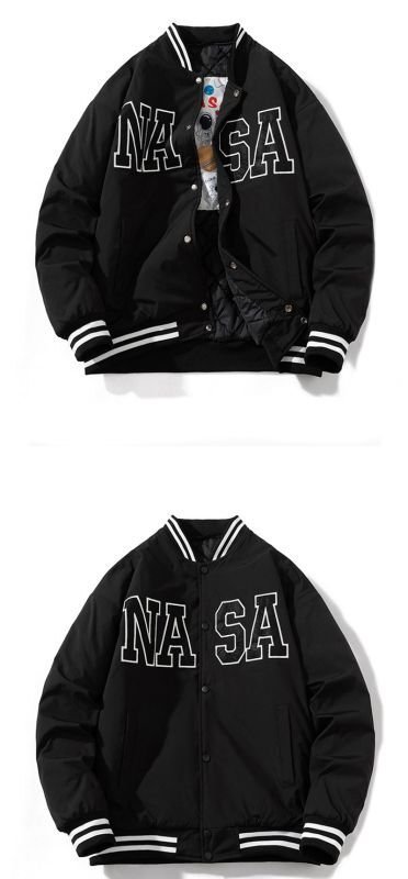 画像5: Nasa logo padded light jackets baseball uniform jacket blouson ユニセッ クス男女兼用ナサロゴ中綿入りスタジアムジャンパー スタジャン ジャケットブルゾン (5)