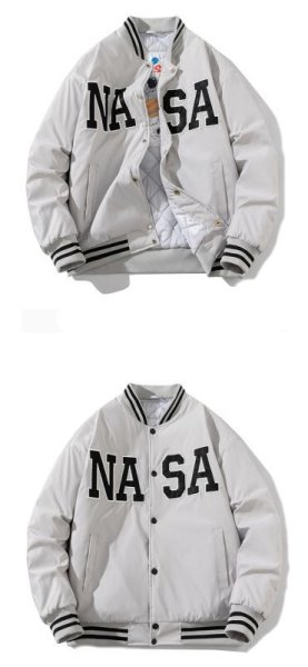 画像6: Nasa logo padded light jackets baseball uniform jacket blouson　ユニセッ クス男女兼用ナサロゴ中綿入りスタジアムジャンパー スタジャン ジャケットブルゾン (6)
