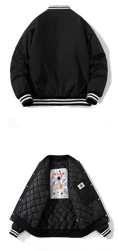 画像11: Nasa logo padded light jackets baseball uniform jacket blouson ユニセッ クス男女兼用ナサロゴ中綿入りスタジアムジャンパー スタジャン ジャケットブルゾン (11)