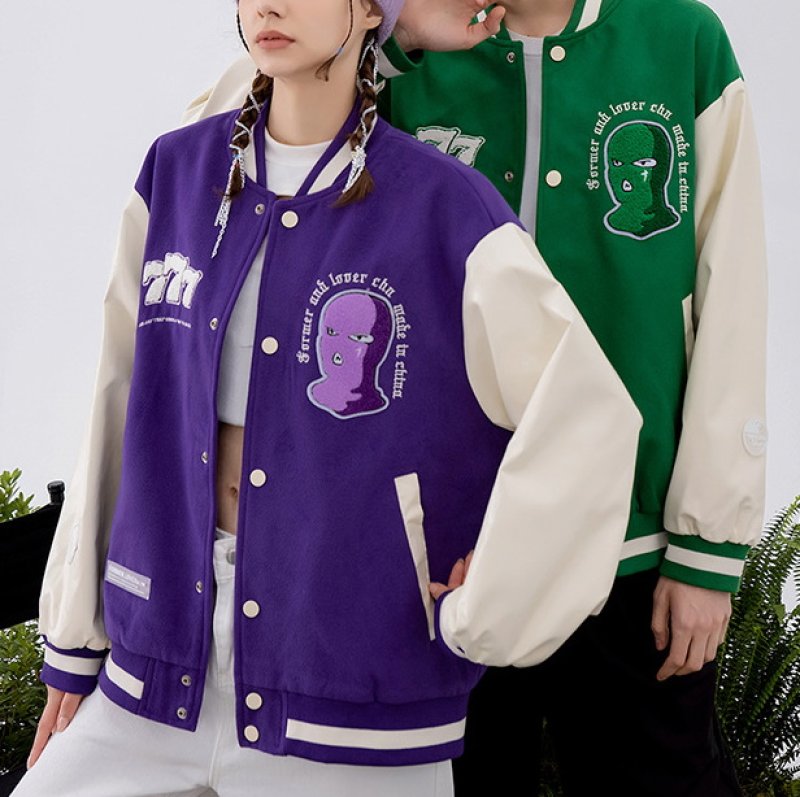 画像7: surgical flocking baseball jackets baseball uniform jacket blouson ユニセッ クス男女兼用マスク刺繍スタジアムジャンパー スタジャン ジャケットブルゾン (7)