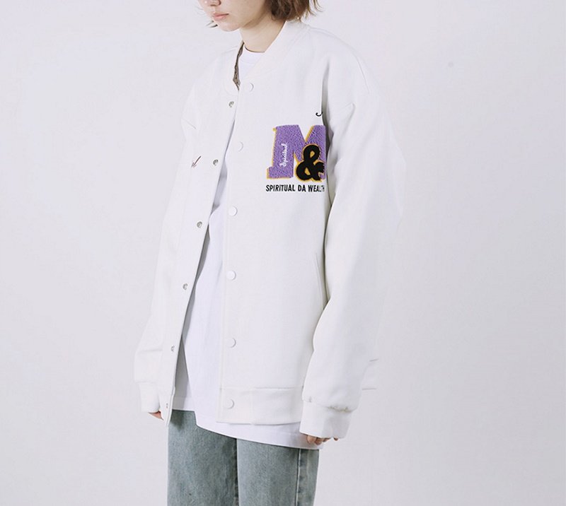 画像11: pop pattern embroidery baseball jackets baseball uniform jacket blouson ユニセッ クス男女兼用ポップエンブレム刺繍スタジアムジャンパー スタジャン ジャケットブルゾン (11)