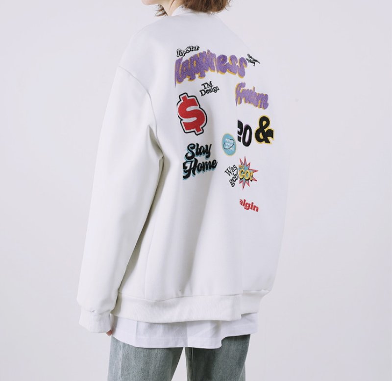 画像14: pop pattern embroidery baseball jackets baseball uniform jacket blouson ユニセッ クス男女兼用ポップエンブレム刺繍スタジアムジャンパー スタジャン ジャケットブルゾン (14)