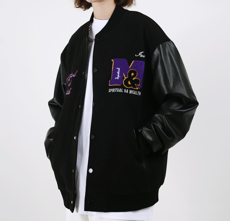 画像8: pop pattern embroidery baseball jackets baseball uniform jacket blouson ユニセッ クス男女兼用ポップエンブレム刺繍スタジアムジャンパー スタジャン ジャケットブルゾン (8)