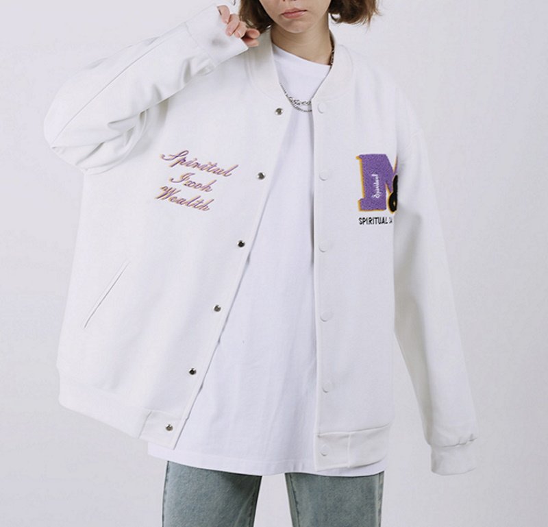 画像9: pop pattern embroidery baseball jackets baseball uniform jacket blouson ユニセッ クス男女兼用ポップエンブレム刺繍スタジアムジャンパー スタジャン ジャケットブルゾン (9)