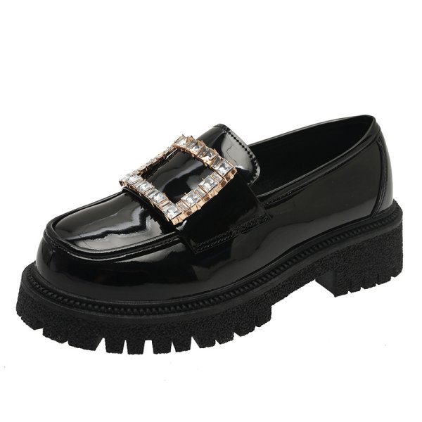 画像1: Rhinestone chunky sole slip-on flat shoes Pumps　厚底プラットフォームチャンキーソールラインストーンレザースリッポンオックスフォードシューズ パンプス　 (1)