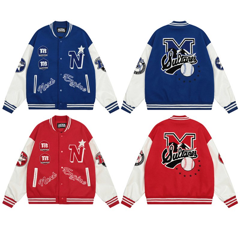 画像5: Black male heavyweight national  letter jackets baseball uniform jacket blouson ユニセッ クス男女兼用ベイスボール刺繍スタジアムジャンパー スタジャン ジャケットブルゾン (5)