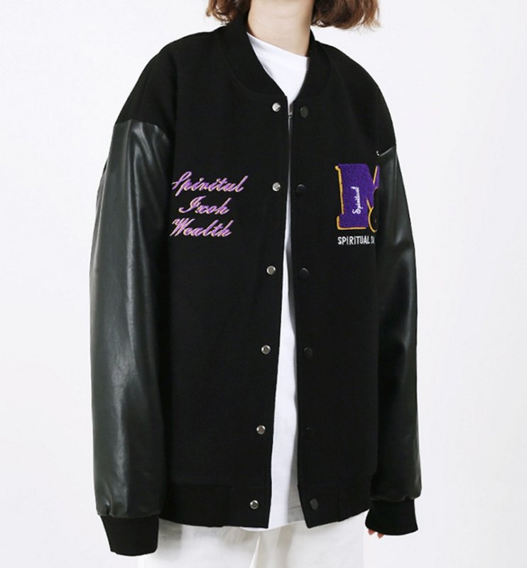 画像3: pop pattern embroidery baseball jackets baseball uniform jacket blouson ユニセッ クス男女兼用ポップエンブレム刺繍スタジアムジャンパー スタジャン ジャケットブルゾン (3)