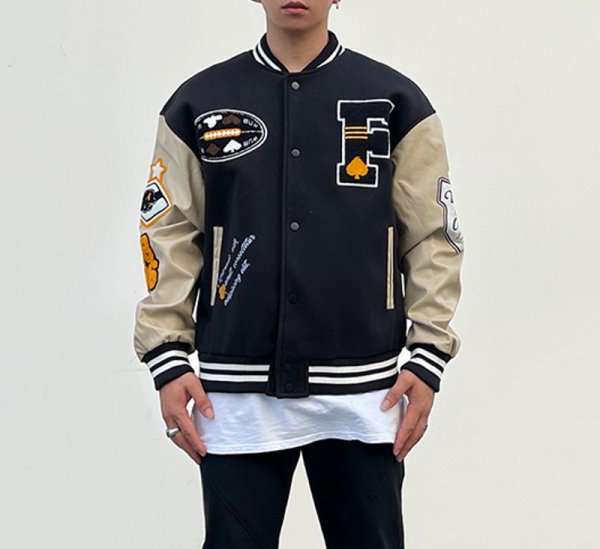 画像7: alphabet baseball jackets baseball uniform jacket blouson　ユニセッ クス男女兼用アルファベットロゴベイスボール刺繍スタジアムジャンパー スタジャン ジャケットブルゾン (7)