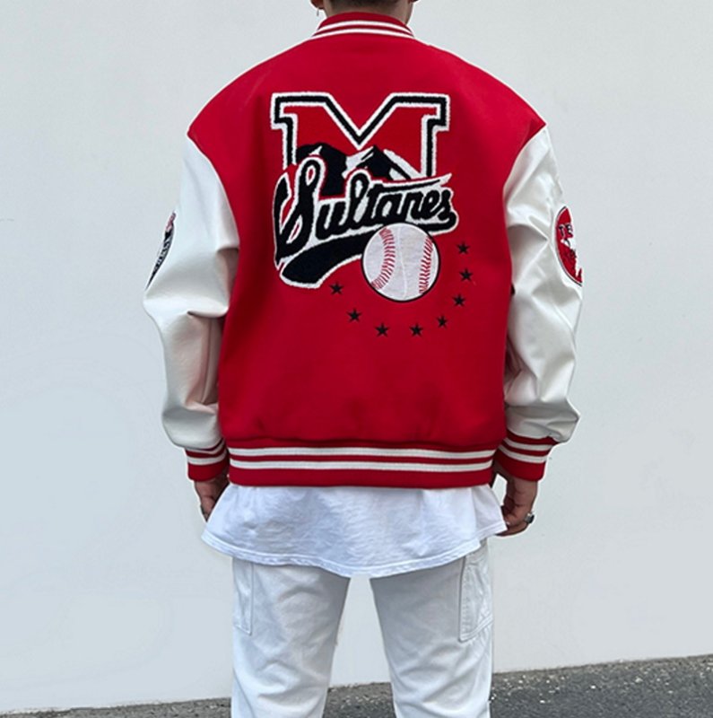 画像6: Black male heavyweight national  letter jackets baseball uniform jacket blouson ユニセッ クス男女兼用ベイスボール刺繍スタジアムジャンパー スタジャン ジャケットブルゾン (6)