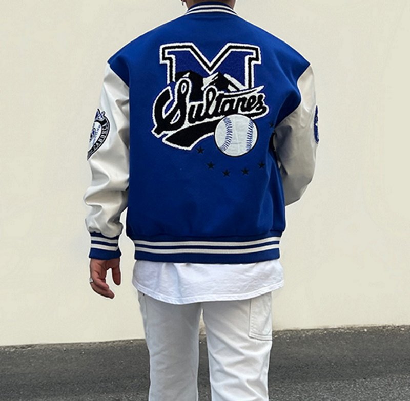 画像7: Black male heavyweight national  letter jackets baseball uniform jacket blouson ユニセッ クス男女兼用ベイスボール刺繍スタジアムジャンパー スタジャン ジャケットブルゾン (7)
