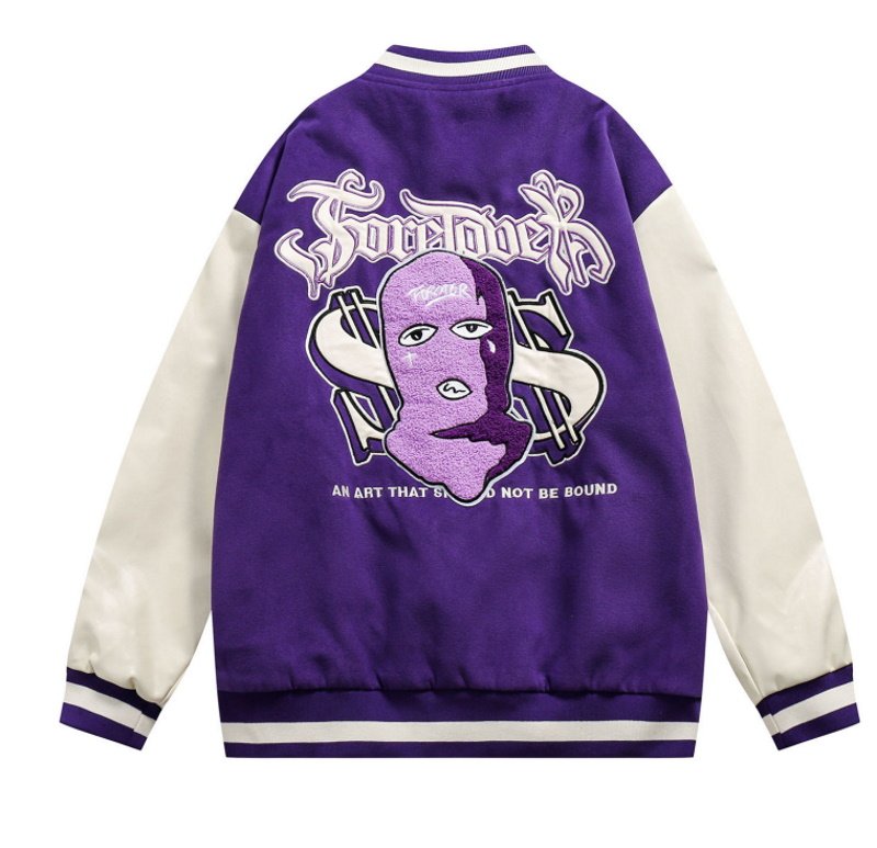 画像1: surgical flocking baseball jackets baseball uniform jacket blouson　ユニセッ クス男女兼用マスク刺繍スタジアムジャンパー スタジャン ジャケットブルゾン (1)