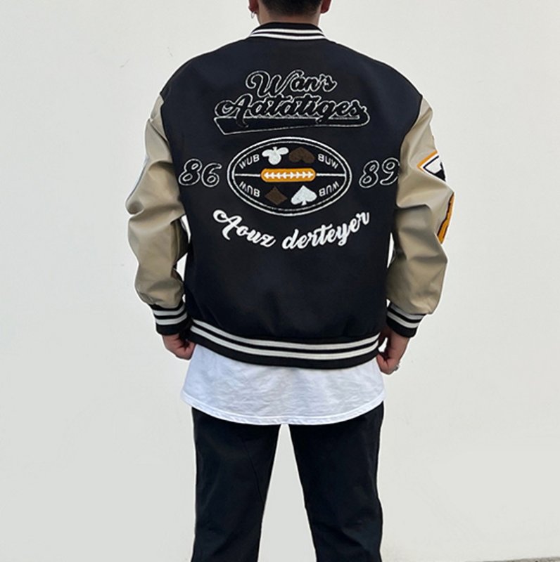 画像5: alphabet baseball jackets baseball uniform jacket blouson ユニセッ クス男女兼用アルファベットロゴベイスボール刺繍スタジアムジャンパー スタジャン ジャケットブルゾン (5)