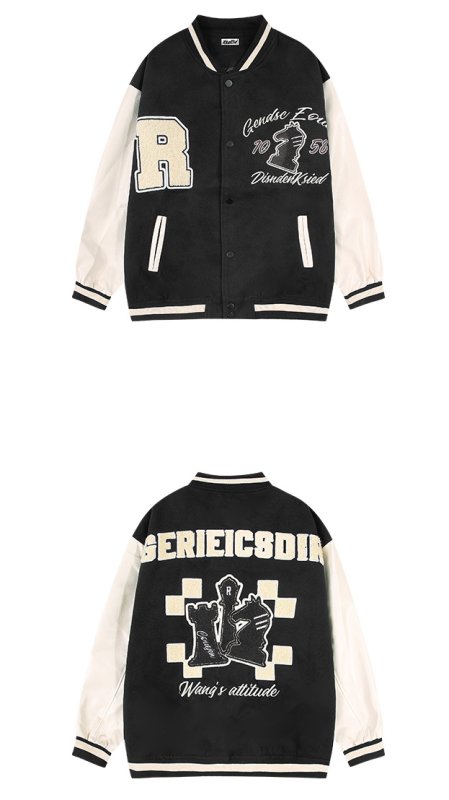 画像6: chess baseball jackets baseball uniform jacket blouson ユニセッ クス男女兼用チェスベイスボール刺繍スタジアムジャンパー スタジャン ジャケットブルゾン (6)