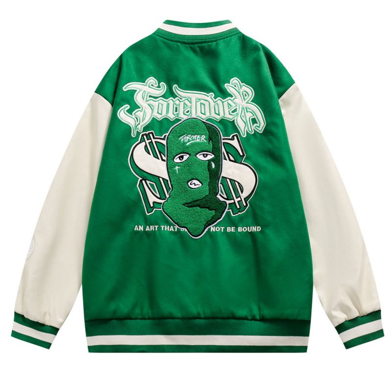 画像2: surgical flocking baseball jackets baseball uniform jacket blouson ユニセッ クス男女兼用マスク刺繍スタジアムジャンパー スタジャン ジャケットブルゾン (2)
