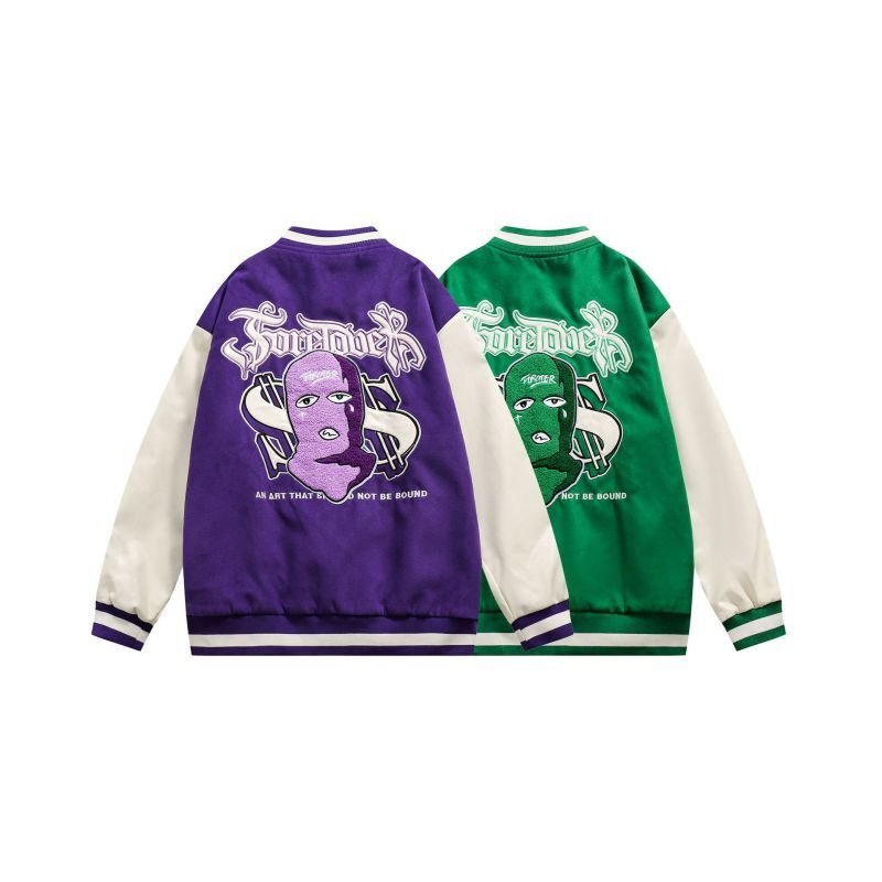 画像5: surgical flocking baseball jackets baseball uniform jacket blouson ユニセッ クス男女兼用マスク刺繍スタジアムジャンパー スタジャン ジャケットブルゾン (5)