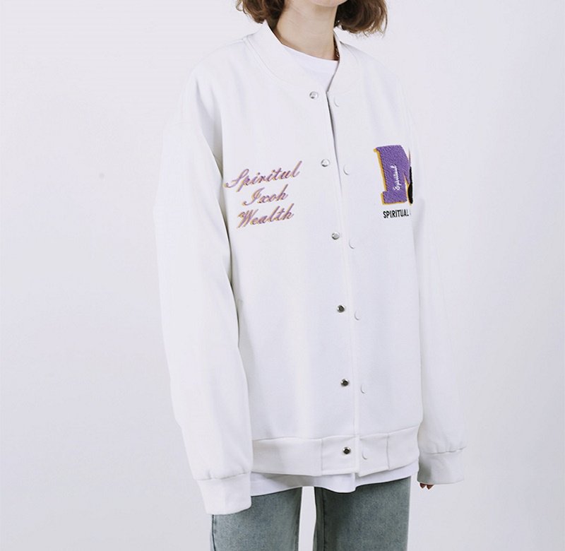 画像13: pop pattern embroidery baseball jackets baseball uniform jacket blouson ユニセッ クス男女兼用ポップエンブレム刺繍スタジアムジャンパー スタジャン ジャケットブルゾン (13)