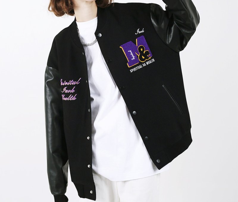 画像12: pop pattern embroidery baseball jackets baseball uniform jacket blouson ユニセッ クス男女兼用ポップエンブレム刺繍スタジアムジャンパー スタジャン ジャケットブルゾン (12)