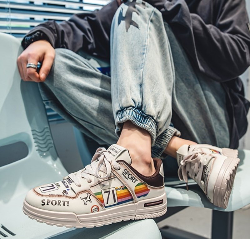 画像7:  Men's alphabet pop logo LACE-UP LEATHER HIGH-TOP SNEAKERS  shoes  ユニセックス男女兼用アルファベットポップロゴレースアップレザーハイカットスニーカー カジュアル シューズ (7)