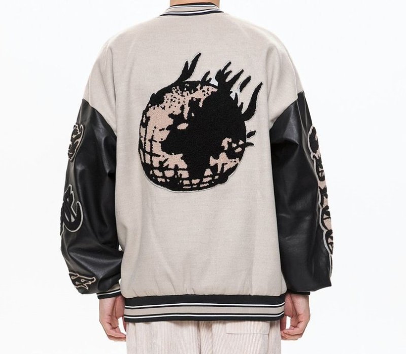 画像9: earth energy embroidery baseball jackets baseball uniform jacket blouson　ユニセッ クス男女兼用アースエネルギー刺繍スタジアムジャンパー スタジャン ジャケットブルゾン (9)