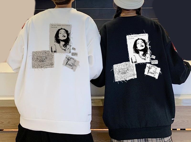 画像2: photo print patchwork  pullover sweatshirt   ユニセックス男女兼用フォトプリントパッチワークプルオーバートレーナースウェット (2)