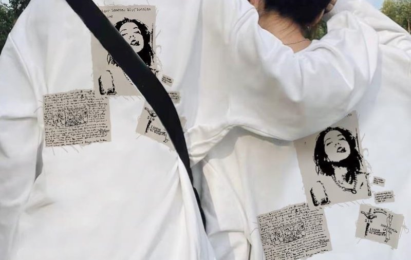 画像3: photo print patchwork  pullover sweatshirt   ユニセックス男女兼用フォトプリントパッチワークプルオーバートレーナースウェット (3)