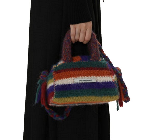 画像1: rainbow wool diagonal cross handbag  tote shoulder hand bag　レインボー ウール 斜めクロス ハンドバッグトートショルダーバッグ (1)
