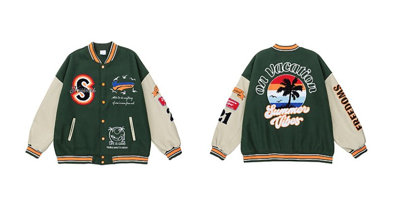 画像3: tropical phoenix  embroidery baseball jackets baseball uniform jacket blouson ユニセッ クス男女兼用フェニックス刺繍スタジアムジャンパー スタジャン ジャケットブルゾン (3)