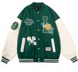 画像1: letter & flower embroidery baseball jackets baseball uniform jacket blouson　ユニセッ クス男女兼用レター&フラワー刺繍スタジアムジャンパー スタジャン ジャケットブルゾン (1)