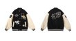 画像2: letter & flower embroidery baseball jackets baseball uniform jacket blouson　ユニセッ クス男女兼用レター&フラワー刺繍スタジアムジャンパー スタジャン ジャケットブルゾン (2)