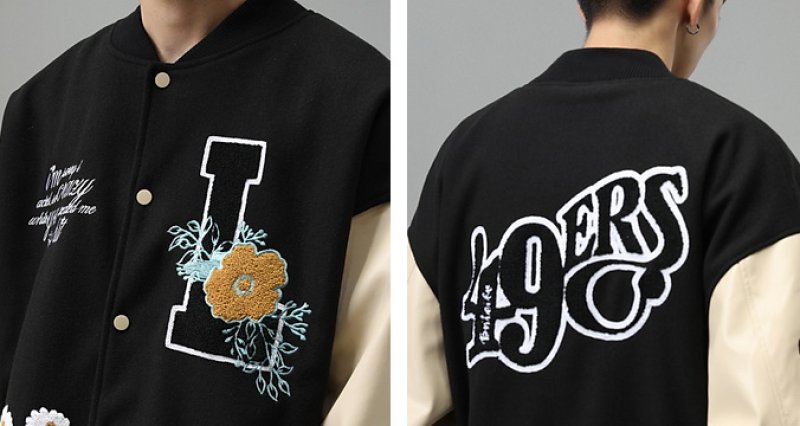 画像5: letter & flower embroidery baseball jackets baseball uniform jacket blouson ユニセッ クス男女兼用レター&フラワー刺繍スタジアムジャンパー スタジャン ジャケットブルゾン (5)