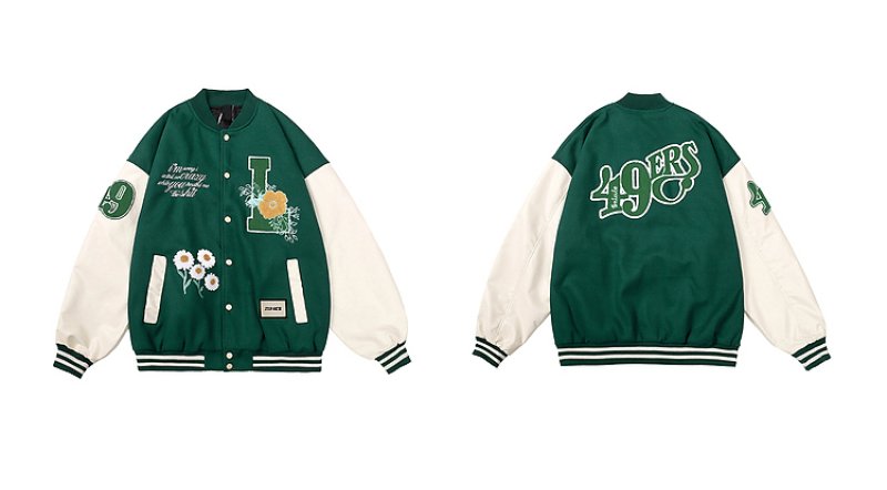 画像3: letter & flower embroidery baseball jackets baseball uniform jacket blouson ユニセッ クス男女兼用レター&フラワー刺繍スタジアムジャンパー スタジャン ジャケットブルゾン (3)