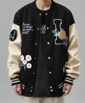 画像4: letter & flower embroidery baseball jackets baseball uniform jacket blouson　ユニセッ クス男女兼用レター&フラワー刺繍スタジアムジャンパー スタジャン ジャケットブルゾン (4)