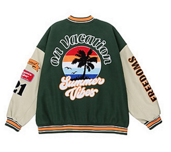 画像1: tropical phoenix  embroidery baseball jackets baseball uniform jacket blouson　ユニセッ クス男女兼用フェニックス刺繍スタジアムジャンパー スタジャン ジャケットブルゾン (1)