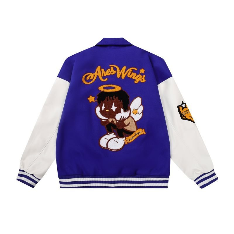 画像7:  men's black angel jacket baseball uniform jacket blouson ユニセッ クス男女兼用ブラックエンジェル刺繍ジャケットスタジアムジャンパー スタジャン ジャケットブルゾン (7)