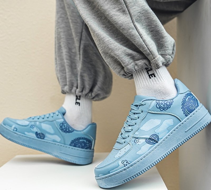 画像5:  Men's printed LACE-UP LEATHER low-TOP SNEAKERS  shoes  ユニセックス男女兼用プリントロゴレースアップレザースニーカー カジュアル シューズ (5)