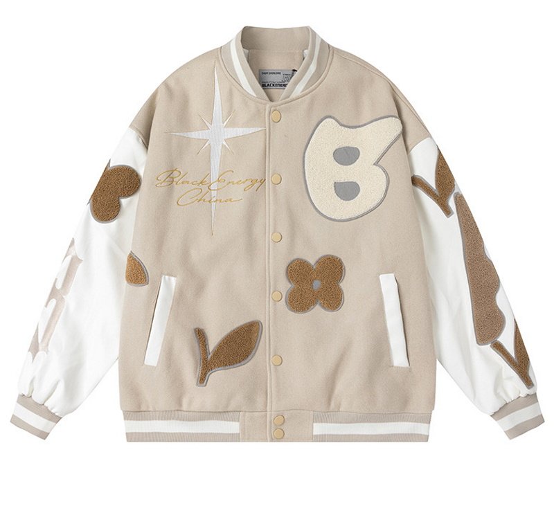 画像3: flower embroidery jacket baseball uniform jacket blouson ユニセッ クス男女兼用フラワー刺繍ジャケットスタジアムジャンパー スタジャン ジャケットブルゾン (3)