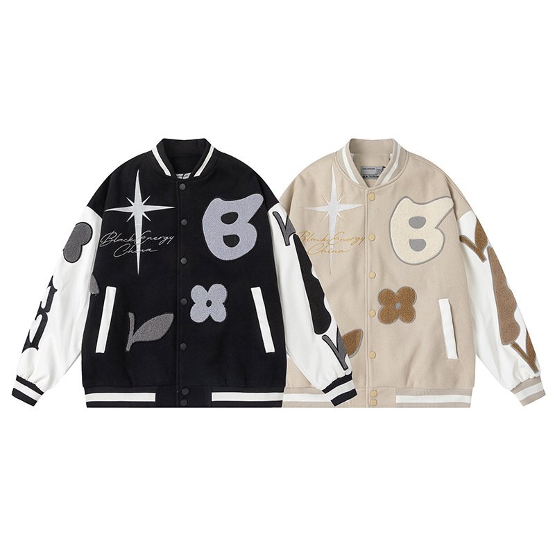 画像5: flower embroidery jacket baseball uniform jacket blouson ユニセッ クス男女兼用フラワー刺繍ジャケットスタジアムジャンパー スタジャン ジャケットブルゾン (5)