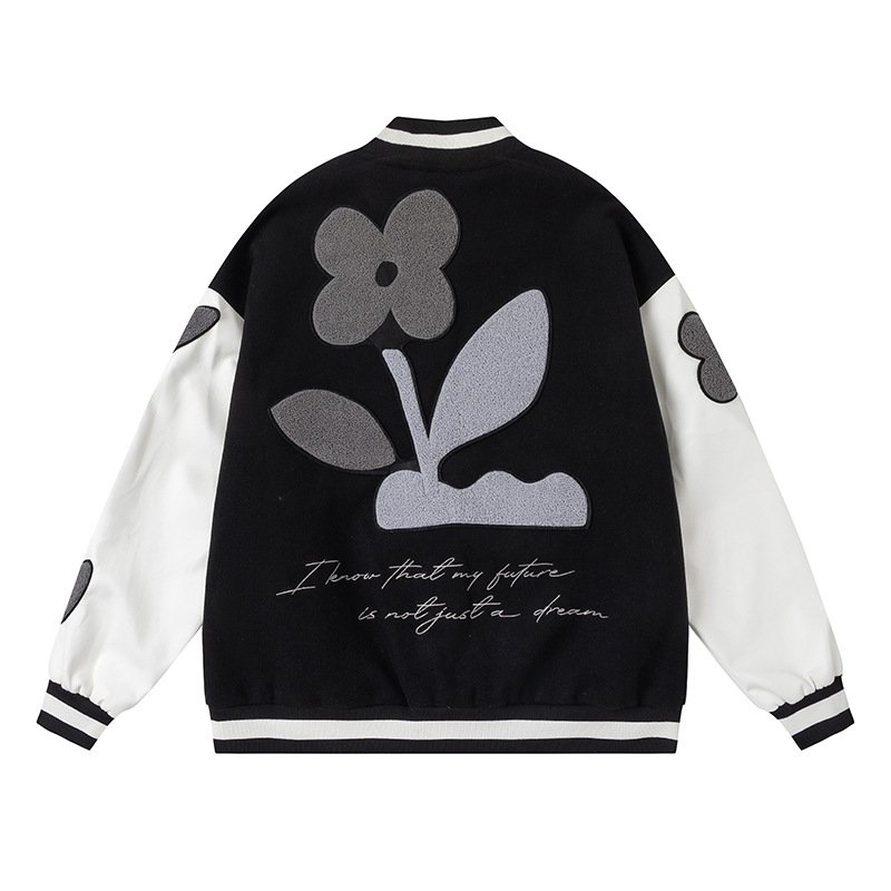 画像2: flower embroidery jacket baseball uniform jacket blouson ユニセッ クス男女兼用フラワー刺繍ジャケットスタジアムジャンパー スタジャン ジャケットブルゾン (2)