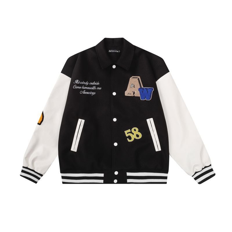 画像4:  men's black angel jacket baseball uniform jacket blouson ユニセッ クス男女兼用ブラックエンジェル刺繍ジャケットスタジアムジャンパー スタジャン ジャケットブルゾン (4)