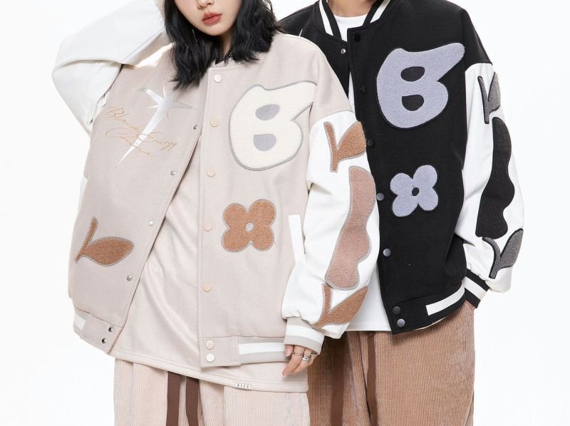 画像6: flower embroidery jacket baseball uniform jacket blouson ユニセッ クス男女兼用フラワー刺繍ジャケットスタジアムジャンパー スタジャン ジャケットブルゾン (6)