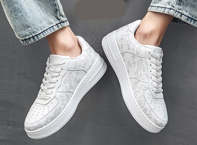 画像4:  Men's printed LACE-UP LEATHER low-TOP SNEAKERS  shoes  ユニセックス男女兼用プリントロゴレースアップレザースニーカー カジュアル シューズ (4)
