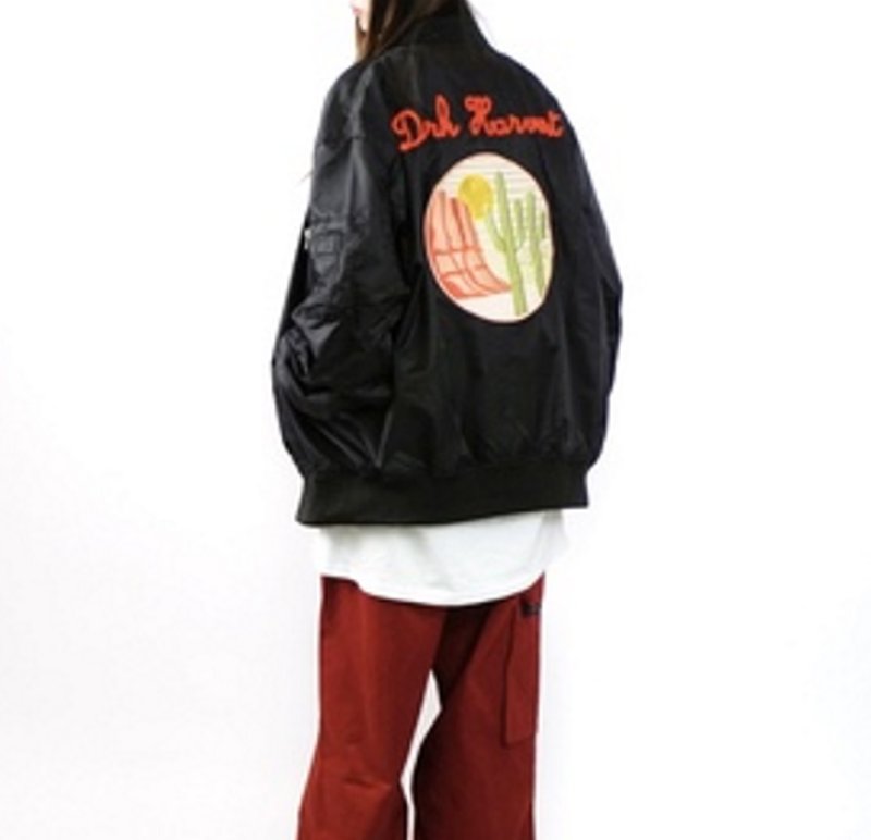 画像7: Cactus Flying embroidery Loose jacket baseball uniform jacket blouson ユニセッ クス男女兼用カクタスサボテン刺繍オーバーサイズジャケットスタジアムジャンパー スタジャン ジャケットブルゾン (7)