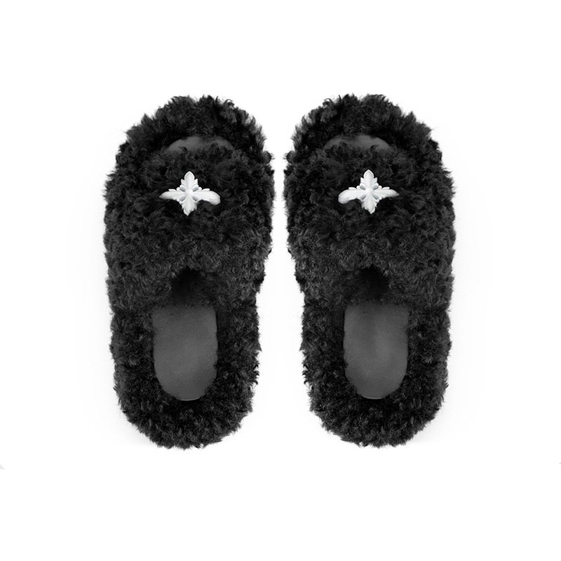画像6:  cross pin fur sandals slippers 　クロスピン付きモコモコファーサンダルスリッパ    (6)