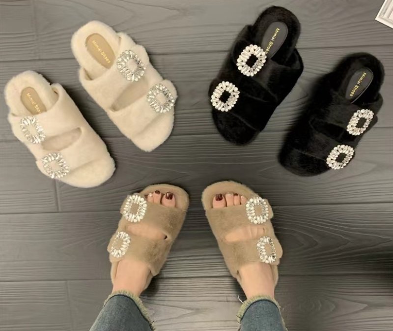 画像10: crystal bijou fur sandals slippers 　クリスタルビジュー付きモコモコファーサンダルスリッパ    (10)