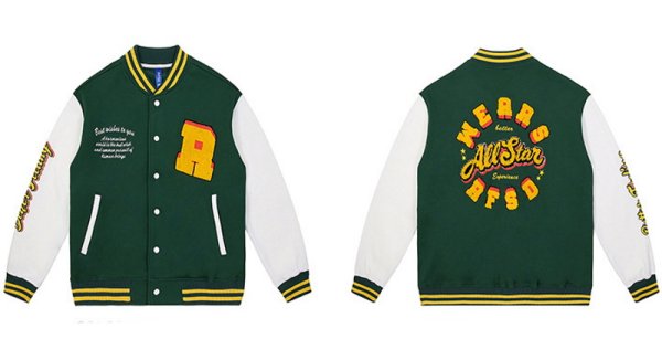 画像1: R emblem all-star circle logo embroidery jacket baseball uniform jacket blouson　ユニセッ クス男女兼用Rエンブレムオールスターサークルロゴ刺繍ジャケットスタジアムジャンパー スタジャン ジャケットブルゾン (1)