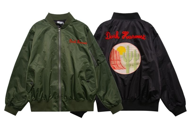 画像5: Cactus Flying embroidery Loose jacket baseball uniform jacket blouson ユニセッ クス男女兼用カクタスサボテン刺繍オーバーサイズジャケットスタジアムジャンパー スタジャン ジャケットブルゾン (5)