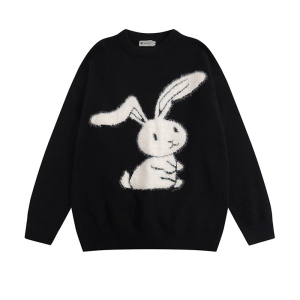 画像1: RABBIT KNIT PULLOVER SWEATER Knit  　ラビットウサギ編み込み丸首ラウンドネックセーターニット (1)