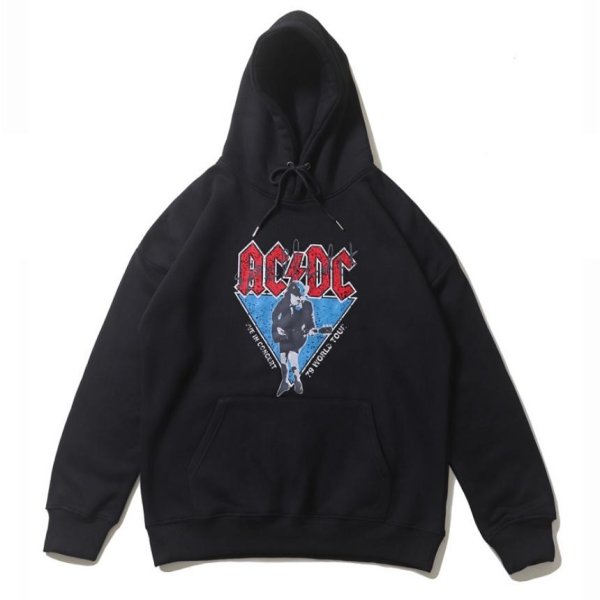 画像1: 22 Unisex washed rock guitar band ACDC loose Long sleeve Hoodie 男女兼用 ユニセックス ウォッシュド ロックギター バンド ペイント パーカー (1)