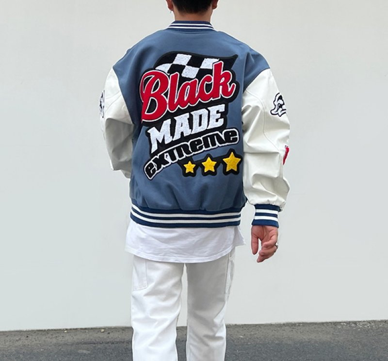 画像6: alphabet towel embroidered jacket baseball uniform jacket blouson ユニセッ クス男女兼用アルファベットロゴ刺繍ジャケットスタジアムジャンパー スタジャン ジャケットブルゾン (6)