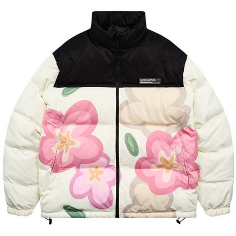 画像5: harsh and cruel flower full-width print downjacket blouson ユニセッ クス男女兼用キュートフラワーペイントダウンジャケットブルゾンコート (5)